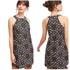 Anthropologie Hutch Black Sunglasses Print Halter Shift Mini Dress M